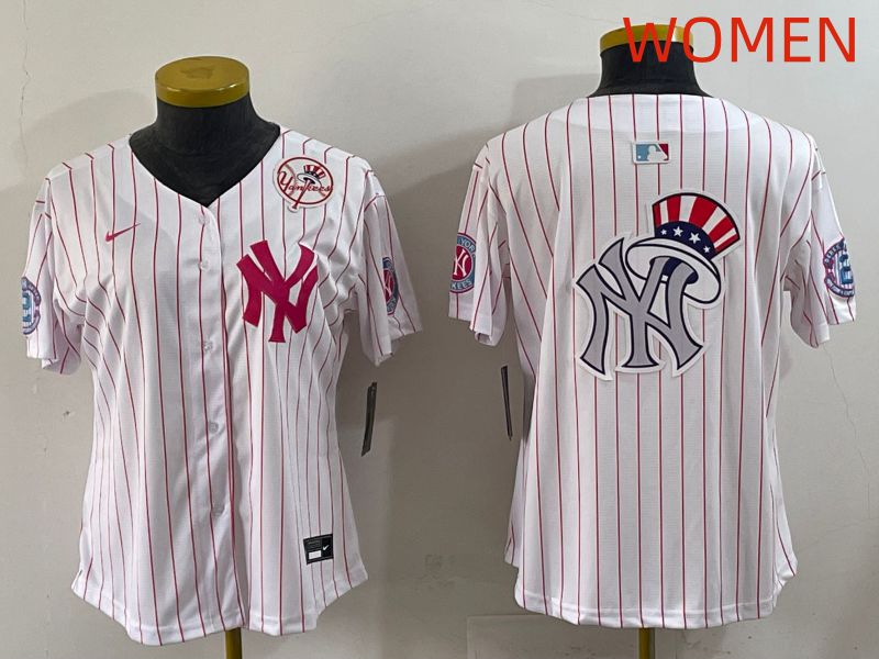 Women 2025 New York Yankees Blank White Stripe Joint Name Nike MLB Jersey style 12